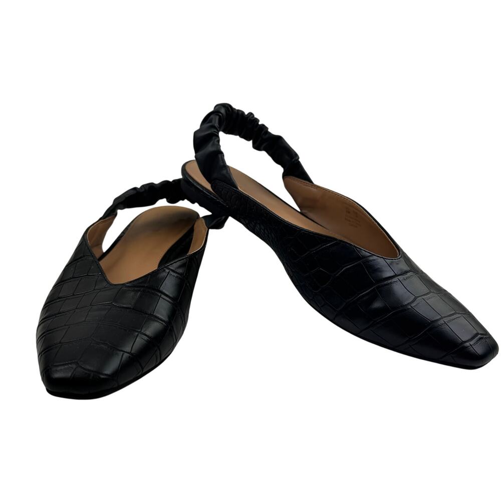 Circus New York Black Embossed Croc Slingback Chic Flats Women's Size 9